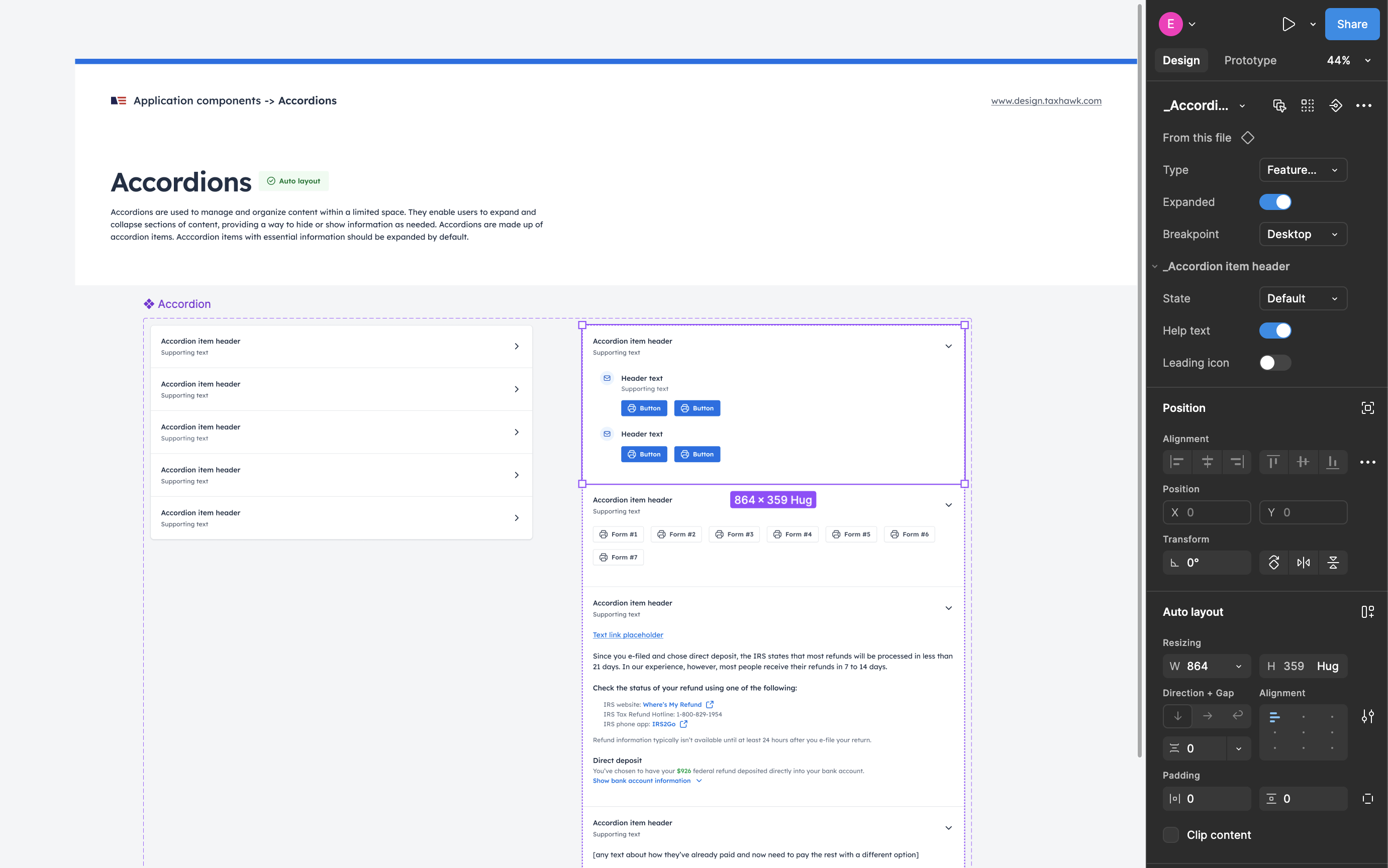 Screenshot of accordion showing how unpublished base component and component properties are set up